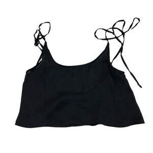 Olivaceous black cropped top with shoulder ties